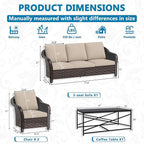 Vista Vibe 4 Pieces Outdoor Patio Conversation Furniture Set - 78" 3-Seat Couch | 2 Chairs | Metal Coffee Table, Rattan Wicker Loveseat Sofa with Washable Cushions, Garden, Deck, Terrace (Beige)