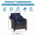 Vista Vibe Outdoor Patio Deep Seat Chairs Set of 2, Washable Cushions, Hand-Woven PE Rattan, All-Weather & Steel Frame, Garden, Bistro, Deck, Yard (Navy)