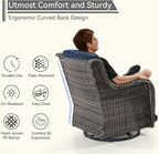 5 Piece Outdoor Patio Furniture Set Wicker Conversation Set Swivel Rocking Chairs with Side Table and Ottomans for Backyard, Porch, Deck, Blue