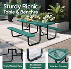 6FT Outdoor Picnic Tables,Heavy-Duty Metal Rectangular Picnic Table,Expanded Metal Commercial-Grade Table with 2 Benches & Umbrella Hole,Waterproof Coating Beach Table for Patio,Garden, Backyard