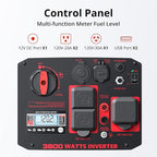 3800W Portable Inverter Generator with CO Sensor, Gas Powered, Digital Display, Super Quiet and Lightweight Generator for Camping, Home Emergency Use, Tailgating, RV Ready, EPA Compliant
