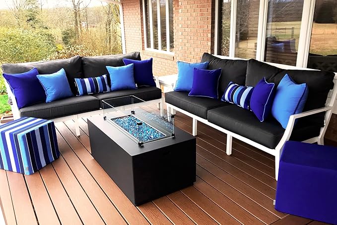 RSH DECOR: Sunbrella Square Throw Pillows Set of 2 | 17" x 17" | Water and Fade-Resistant Performance Fabric | Outdoor Pillow Covers with Down-Alternative Inserts | Milano Cobalt