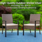 PHI VILLA 9 Pieces Square Outdoor Dining Table Set for 8, 60” Large Metal Steel Dining Table & Rattan Wicker Chairs with Cushions, Dining Furniture Set for Patio, Deck, Yard, Porch
