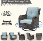 3 Pieces Outdoor Furniture Set - Patio Wicker Swivel Rocker Chair Set of 2 and 1 Side Table, Light Blue, Mixed Brown Rattan, Suitable for Porch, Yard