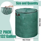 Kingdder 2 Pack 132 Gallon Reusable Yard Waste Bags with Lid and Handle Collapsible Extra Large Lawn Bag Holder Heavy Duty Leaf Bins Garden Container for Garbage Outdoor Clean Up Debris Leaves Grass