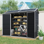 LANTRO JS Storage Shed with Floor Included, 4x8ft Outdoor Plastic Shed with 2 Windows and Lockable Door for Garden Tools, Bike