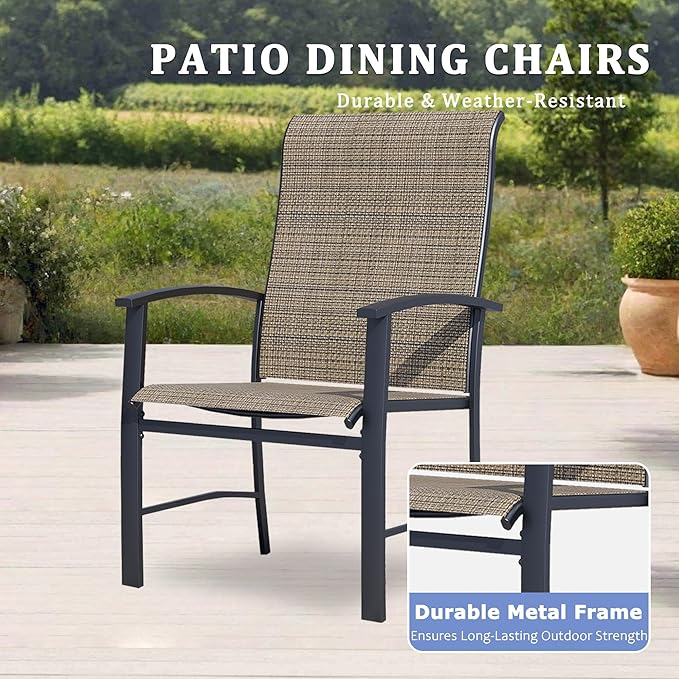 Outdoor Dining Chairs Set of 2, Stackable Patio Chairs with Metal Frame & Textilene Fabric, Perfect for Patio Garden Deck, Mocha