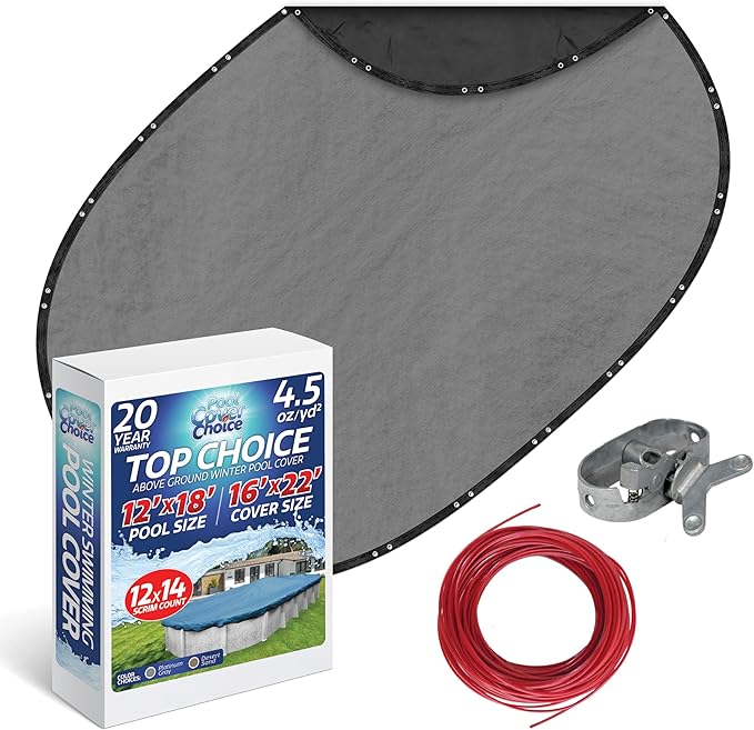 Winter Swimming Pool Cover for 12 ft x 18 ft Aboveground Oval Pool Size, Top Choice Series, Solid Material, Color - Platinum Gray, Pool Cover Choice 301218-4CHOICE