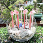 Handmade Glittery Pink Resin Clay Mini Mushrooms - 8Pcs Fairy Garden Decor with Frosted Beads, Miniature Terrarium Ornaments & Desk Plant Accessories Holiday Ornaments & Desktop Decorations