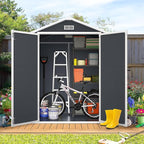 HUGROVE 6×4 Outdoor Storage Shed with Floor, Waterproof & UV-Resistant Resin Garden Shed for Backyard, Weather-Resistant Plastic Tool Shed with Lockable Double Doors, Air Vents & Side Window