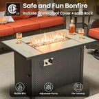 ovios 5 Pieces Patio Furniture Set, Outdoor Wicker Sofa Couch with Swivel Chairs 42" Fire Pit Table, High Back All Weather Modern Conversation Sets, Brown Rattan, Orange Red