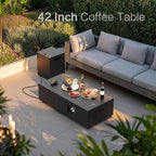 42" Outdoor Fire Pit Table, 50,000 BTU Gas Fire Pit with Glass Windshield, Rocks, Waterproof Cover, Propane Fire Pit Table for Outside Patio (Black, 42 inch)