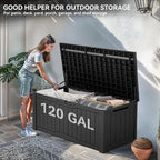 YITAHOME 120 Gallon Resin Deck Box, Weather Resistant Outdoor Storage Box for Patio Cushions, Garden Tools, Pool Supplies, Lockable, Easy Assembly, Extra Seat or Table (Dark Gray)