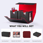 Trading Card Deck Box with Commander Display，3 in 1 MTG Storage Holds 200 Double-Sleeved Cards，2 Deck Boxes & Dice Tray Included，Fits MTG, TCG, PTCG & Sports Cards