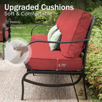 PHI VILLA 7 PCS Patio Furniture Set,Metal Outdoor Furniture with 1x 3 Seater Cushioned Deep Seating Bench Sofa, 2 Swivel Chair, 2 x Leg Chairs & 2 Ottoman for 7 Person, Red