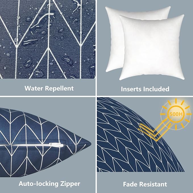 LVTXIII Outdoor/Indoor Throw Pillows, Decorative Throw Pillows with Inserts, 18”x18” Square Pillows for Bed, Couch, Sofa and Patio Furniture (Set of 2, Herringbone Navy)