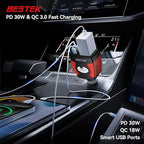 BESTEK 150W Car Power Inverter, Car Charger DC 12V to 110V AC Converter PD 30W QC 3.0 18W USB Charger Laptop Car Charger Outlet Power Adapter for Car