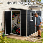 8x4ft Lean to Shed, Resin Outdoor Storage Shed with Floor and 2 Windows, Plastic Sheds & Outdoor Storage Clearance for Patio Furniture, Garden Tools Bike Accessories, Beach Chairs