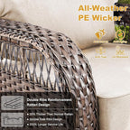 5 Pieces Patio Furniture Set Outdoor Sectional Sofa Couch with Rocking Swivel Chairs 5" Deep Seat Chairs, Modern Wicker Rattan Conversation Set, Beige/Brown Wicker