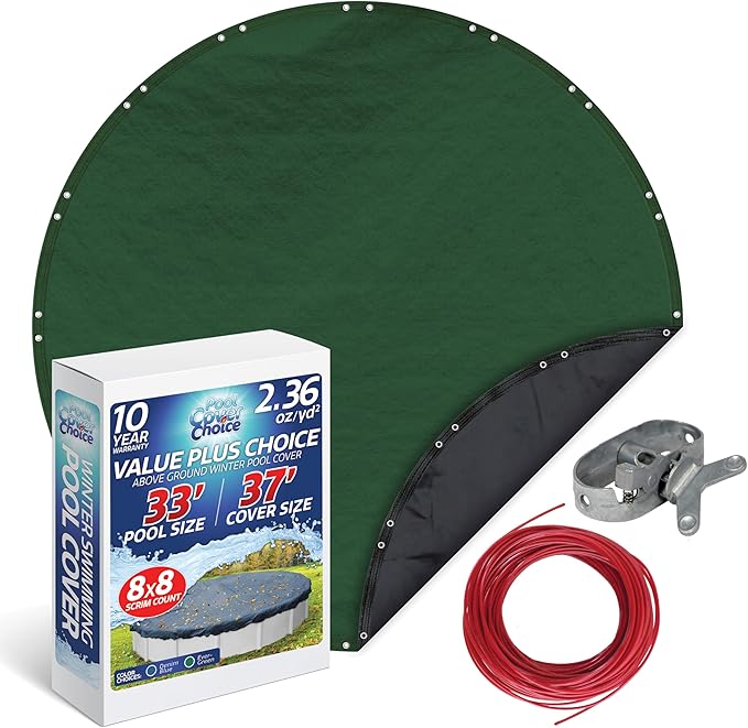 Winter Swimming Pool Cover for 33 ft Aboveground Round Pool Size, Value Plus Choice Series, Solid Material, Color - Evergreen, Pool Cover Choice 3233-4CHOICE