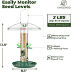 Kingsyard Metal Bird Feeders for Outdoors Hanging, Wild Bird Feeder for Finch Cardinal, Large Tray and Rainproof Dome, 2 lbs Seeds Capacity (Drak Green)