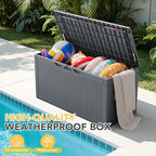 Greesum 100 Gallon Resin Deck Box Lockable Large Outdoor Storage Boxes for Garden Tools, Patio Furniture Cushions, Pool Supplies, Gray