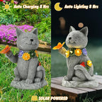 Outdoor Solar Cat Garden Statue - with LED Flowers and Butterfly Yard Art, Suitable for Lawn Decoration, Porch,Yard Decorations Outdoor, Birthday Gift for Mother, Grandmother, or Women