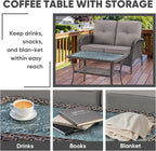 HUMMUH 4-Piece Patio Furniture Wicker Outdoor Conversation Set,All-Weather Rattan Outdoor Sofa Set Patio Chairs Coffee Table for Backyard,Porch,Deck