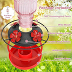 FEED GARDEN Glass Hummingbird Feeders for Outdoors, 16 OZ Pink Hummingbird Feeder with 4 Bee Guard Feeding Ports & Built-in Ant Moat, Humming Bird Feeder, Gifts for Women Mom,1 Pack