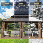 COOS BAY 12x18 Hardtop Gazebo with Aluminum Frame, Galvanized Steel Double Roof Outdoor Pavilion with Netting and Curtains, Dark Brown/Tan