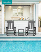 SERWALL Oversized Rocking Chair Set of 2 Outdoor, HDPE Outdoor Rocking Chair Set of 2, Grey