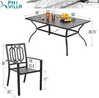 PHI VILLA 7 Pieces Patio Dining Set, Outdoor Dining Table Set for 7 with Stackable Patio Dining Chairs, Patio Table and Chairs Set for Outsides, Black Style 2