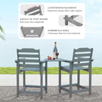 OTSUN 24 Inch HDPE Counter Height Outdoor Chair Set of 2 with Connecting Tray, All Weather Resistant Tall Adirondack Chairs for Balcony, Porch, Kitchen (2 PCS, Grey)