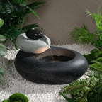 13.39" H Outdoor Water Fountain Made with Eco-Friendly Recyclable Materials, Polyethylene Rock Waterfall Outdoor Fountain, Garden Decor with LED Light & Pump for Patio, Backyard (13.39")