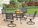 PHI VILLA 5 Pieces Outdoor Dining Set for 4, 37" Square Metal Wrought Iron Table with Umbrella Hole & Swivel Steel Chairs with Cushions, Modern Furniture Set for Patio, Deck, Porch, Yard