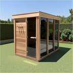 Outdoor Corner Steam Sauna for 2-4 Person, Canadian Hemlock, 6KW ETL Harvia Heater, Modern Sauna Box with Waterproof Asphalt Tiles, Left Door, 220V (0-195℉)