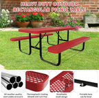 6FT Picnic Tables for Outdoors, Rectangular Commercial Metal Picnic Table Bench Set with Umbrella Hole,Heavy Duty Steel Weather-Resistant Dining Table for Patio Dining Garden Backyard BBQ School