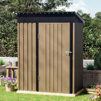 3x5 FT Outdoor Metal Storage Shed with Floor Frame, Single Door, 1 Clear Window, Tool Shed for Garden, Patio, Backyard Brown