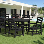 LOUNZY 7 Pieces Patio Dining Sets, 75.2'' Table Outdoor HDPE Furniture Set w/ 2" Hole Cut-Out Dining Table with 6 Patio Chairs for Lawn, Pool and Yard,Black