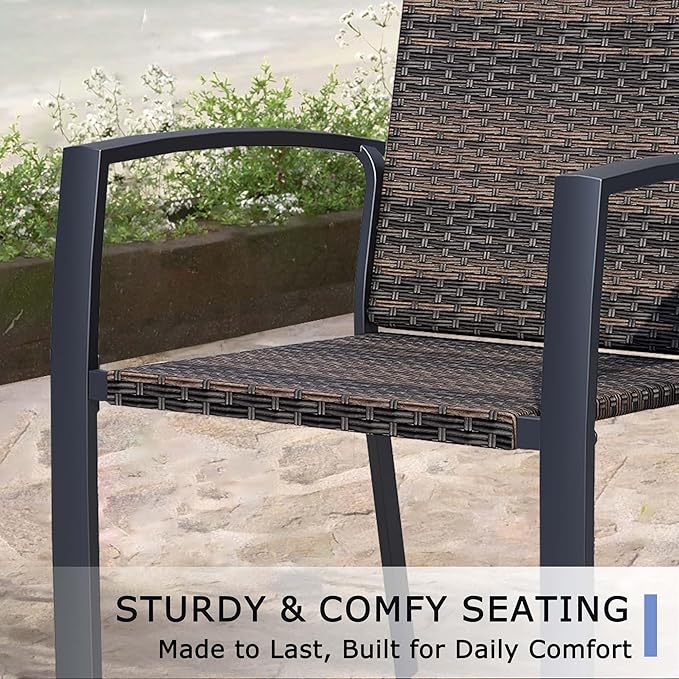 Outdoor Dining Chairs Set of 4, Stackable Patio Chairs with Woven Rattan Back & Seat, Perfect for Patio, Garden, or Deck, Rattan Gray Brown