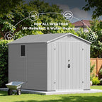 Devoko 6x10 FT Plastic Outdoor Storage Shed - Lockable Resin Tool Shed with Window & Floor - Easy Assembly for Garden, Backyard, Light Gray