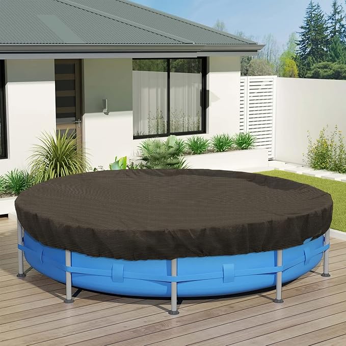 ECOOPTS 13 ft Round Pool Cover for Above Ground Pools, Swimming Pool Cover Protector Winter Safety Cover (Brown)