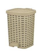Small Outdoor Trash Can with Lid for Dog-Poop 1.5 Gallon/6 L Mini Plastic Garbage Can with Foot Pedal for Bathroom, Bedroom, Office, Patio, Wicker Beige