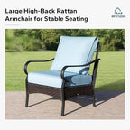 MFSTUDIO 5 PCS Outdoor Patio Furniture Set, Metal Outdoor Conversation Set, Rattan Wicker Patio Sectional Sofa Set with 2 x Fixed Single Sofa, 2-Seat and 3-Seat Sofa, 1 x Coffee Table, Blue