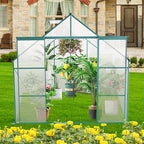 Favfurish 8X8 FT Greenhouses for Outdoors,Polycarbonate Greenhouse, Aluminum Heavy Duty Walk-in Green Houses, Adjustable Roof, Raised Base and Double Sliding Door for Outside Backyard, Green