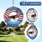 American Eagle Wind Spinner Crystal Tail, Marzovitra 10 inch 3D Stainless Steel Hanging Wind Spinner Metal Wind Catchers Kinetic Sculpture for Indoor,Outdoor Garden Decor,Yard Art