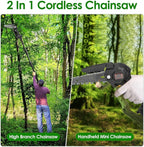2-in-1 Cordless Pole Saw, Cordless Chain Saw, 33Ft/s Battery Pole Saw with 2Pcs 1500mAh Batteries 4in/6in Chains, 13ft Reach Electric PoleSaw, Comes with 3 extension rods, for Tree Trimming