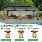 AMERLIFE 12x20 ft Hardtop Gazebo, Spruce Wood Gazebo with Iron Double Roof, Outdoor Pergola with Wood Frame for Garden, Porch, Patio, Charcoal Gray + Brown Gray