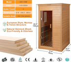 1-Person Indoor Infrared Sauna 1000W – Canadian Hemlock Wood Home Sauna with Red Light Therapy, Bluetooth Speaker, Glass Door,Big Room: 37.8" x 30.3" x 65.4"