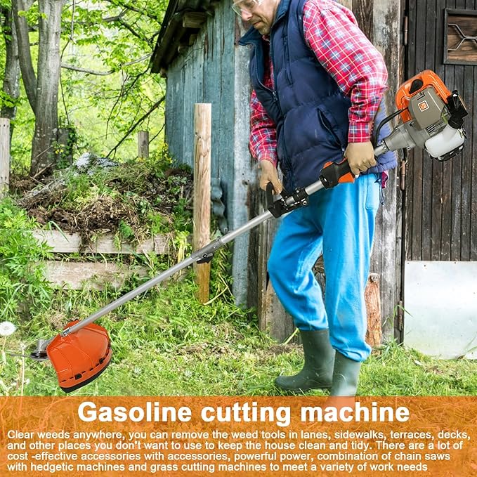 Weed Eater Gas Powered, 52CC Brush Cutter, 2-Stroke Handheld Cordless Chainsaw Hedge Pruner for Home, Yard, Garden Orange